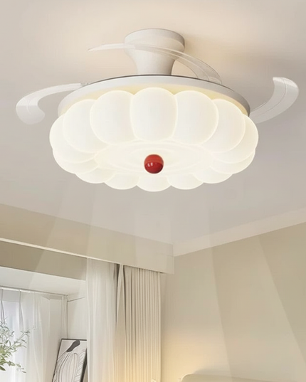 Lustre Ventilateur Crème Rétractable LED Silencieux - Vue 3