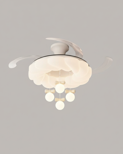 Lustre Ventilateur Crème Rétractable LED Silencieux - Vue 3