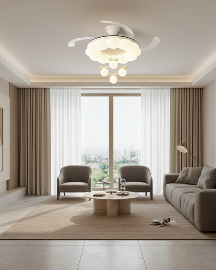 Lustre Ventilateur Crème Rétractable LED Silencieux - Vue 4