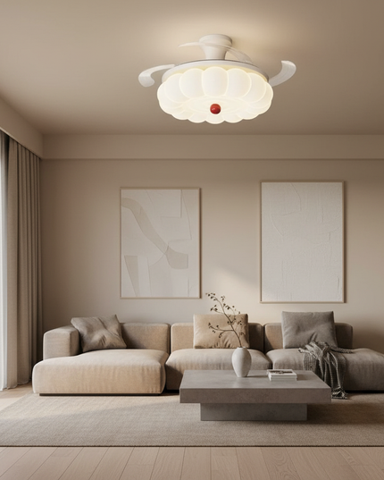 Lustre Ventilateur Crème Rétractable LED Silencieux - Vue 4