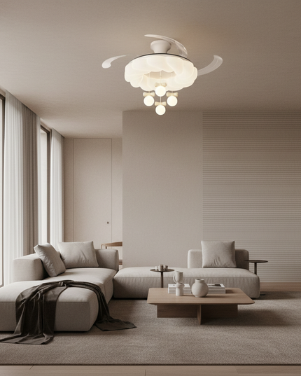 Lustre Ventilateur Crème Rétractable LED Silencieux - Vue 4