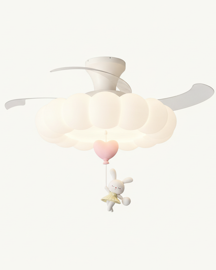 Lustre Ventilateur Crème Rétractable Silencieux LED - Blanc / Télécommande avec variation