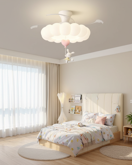 Lustre Ventilateur Crème Rétractable Silencieux LED - Blanc / Télécommande avec variation