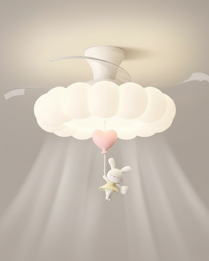 Lustre Ventilateur Crème Rétractable Silencieux LED - Vue 1