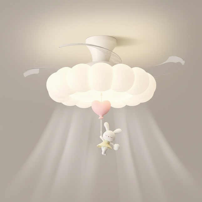 Lustre Ventilateur Crème Rétractable Silencieux LED - Vue 1