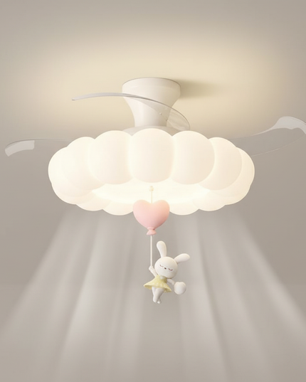 Lustre Ventilateur Crème Rétractable Silencieux LED - Vue 3