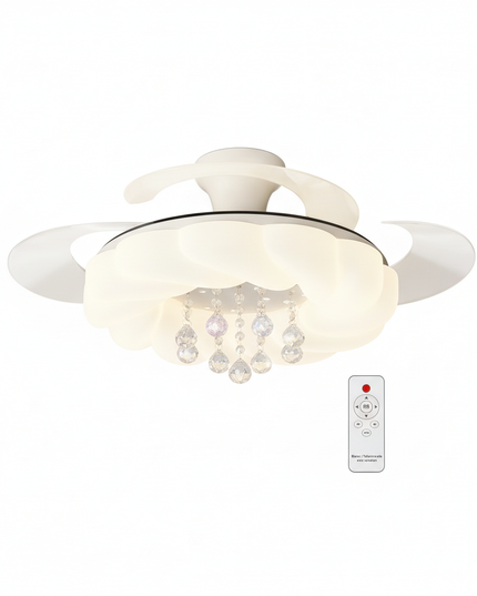 Lustre Ventilateur Crème Rétractable Silencieux - Blanc / Télécommande avec variation