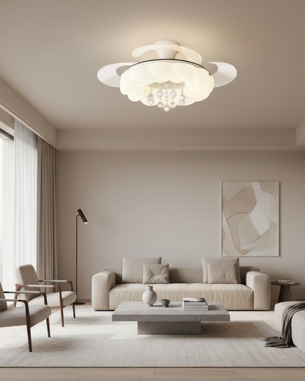 Lustre Ventilateur Crème Rétractable Silencieux - Vue 4