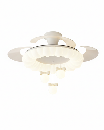 Lustre Ventilateur Crème Silencieux Sans Pales - Suspension Donut Nœud / Télécommande avec variation