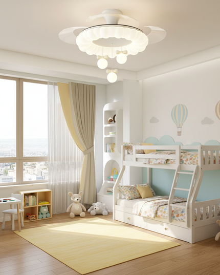 Lustre Ventilateur Crème Silencieux Sans Pales - Suspension Donut Nœud / Télécommande avec variation