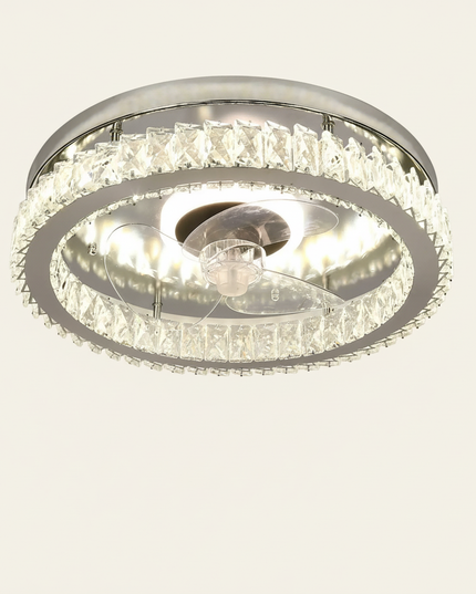 Lustre Ventilateur Cristal Chrome Pales Rétractables - Citrouille Rouge / 2×30 W / 110–240 V