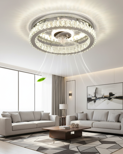 Lustre Ventilateur Cristal Chrome Pales Rétractables - Citrouille Rouge / 2×30 W / 110–240 V