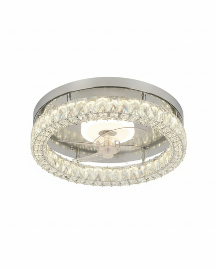 Lustre Ventilateur Cristal Chrome Pales Rétractables - Suspension Pétale / Télécommande avec variation / 110–240 V