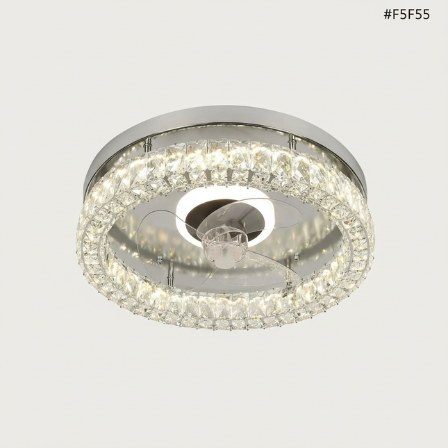 Lustre Ventilateur Cristal Chrome Pales Rétractables - Vue 1