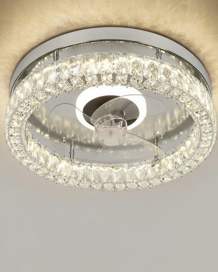 Lustre Ventilateur Cristal Chrome Pales Rétractables - Vue 3