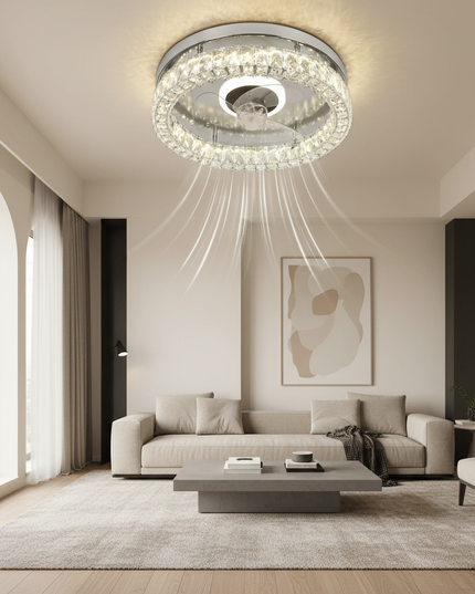 Lustre Ventilateur Cristal Chrome Pales Rétractables - Vue 4