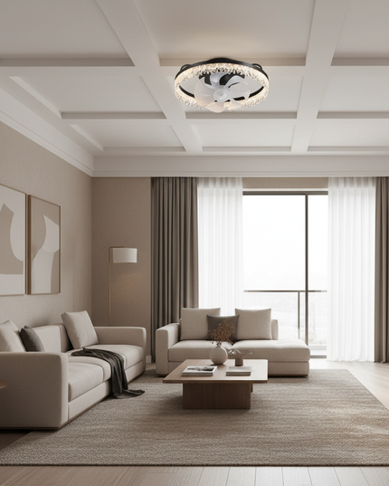 Lustre Ventilateur Cristal Invisible Doré - Vue 4