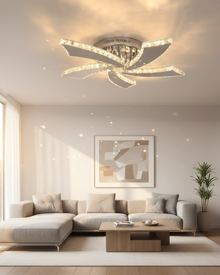 Lustre Ventilateur Cristal Rétractable Intelligent - warm light / CZECH REPUBLIC