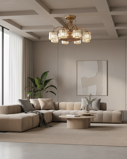 Lustre Ventilateur Cristal Rétractable Luxe Anion - Vue 4