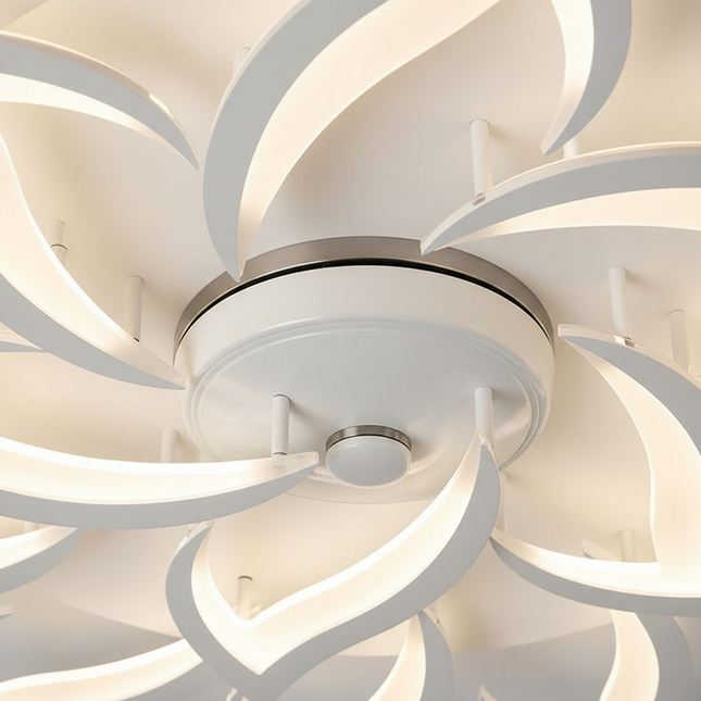 Lustre Ventilateur Design Lotus Blanc Télécommande - Vue 2
