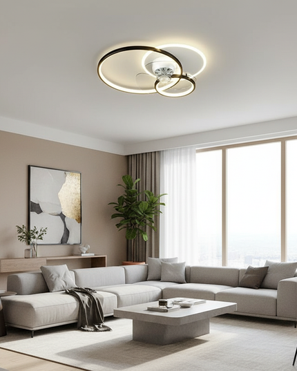 Lustre Ventilateur Design Noir Dimmable Plat - B1 - Noir / Intensité réglable par télécommande