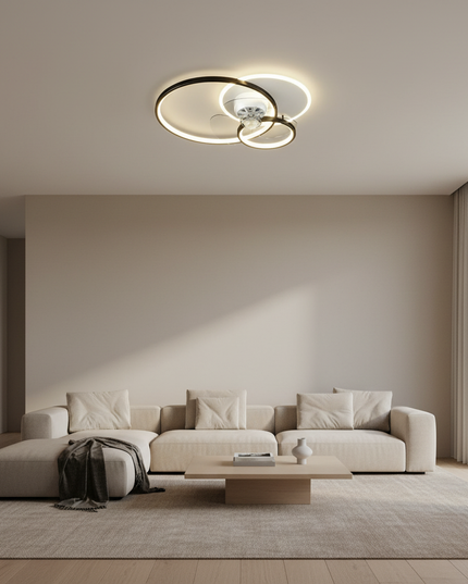 Lustre Ventilateur Design Noir Dimmable Plat - Vue 4
