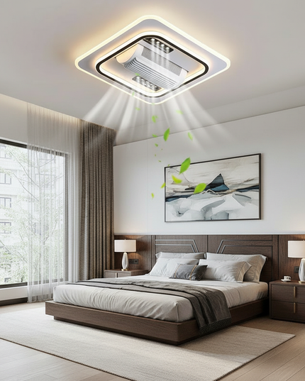 Lustre Ventilateur Design Sans Pales Nickel Brossé - Modèle 1 / RC à intensité variable / 220 V