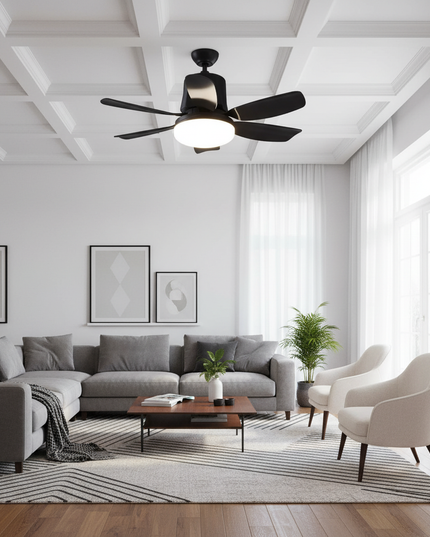 Lustre Ventilateur E27 RGB Musique Télécommande - B - Noir 50 cm