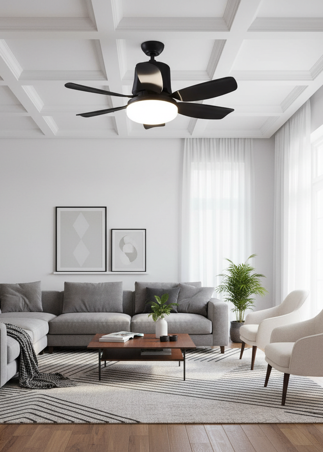 Lustre Ventilateur E27 RGB Musique Télécommande - B - Noir 50 cm