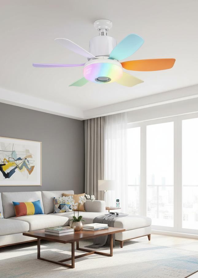 Lustre Ventilateur E27 RGB Musique Télécommande - Noir & Brun Classique