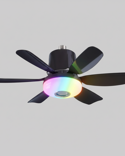 Lustre Ventilateur E27 RGB Télécommande Moderne - Noir