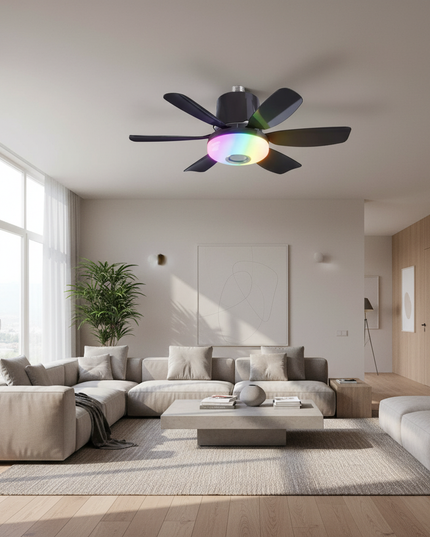 Lustre Ventilateur E27 RGB Télécommande Moderne - Noir