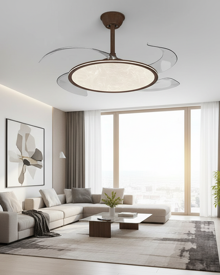 Lustre Ventilateur Extra-plat Grain Bois Spectre - Blanc - 14 pétales / variateur à distance