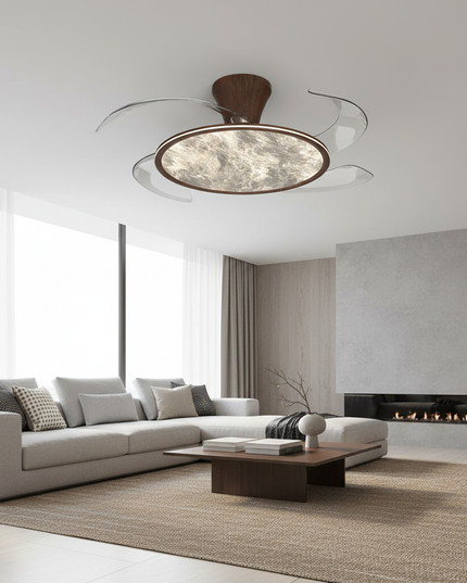 Lustre Ventilateur Extra-plat Grain Bois Spectre - Blanc - 18 pétales / variateur à distance