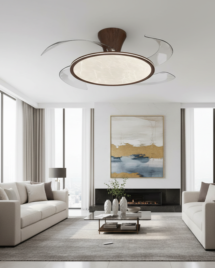 Lustre Ventilateur Extra-plat Grain Bois Spectre - Blanc L 51 x 47 x 17 cm / variateur à distance