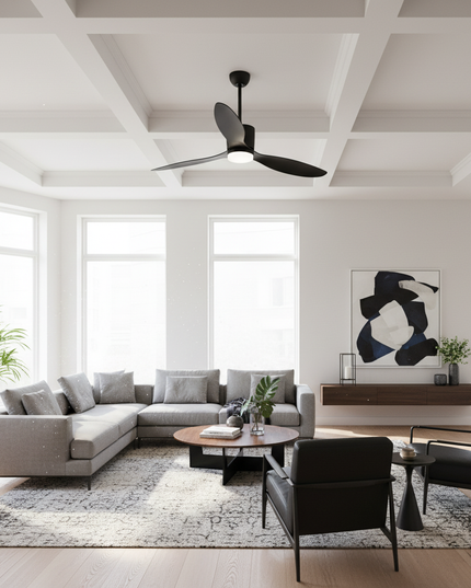 Lustre Ventilateur Extra Plat Noir Moderne - noir / 52 pouces