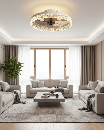 Lustre Ventilateur Fer Blanc LED Silencieux Télécommande - Noir Classique / 40 cm / Variation tricolore