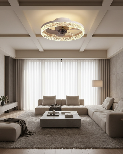 Lustre Ventilateur Fer Blanc LED Silencieux Télécommande - Vue 4