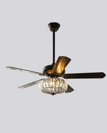 Lustre Ventilateur Fer Bois Ambré Rétro - Ø 100 cm