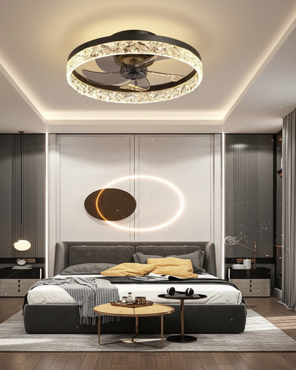 Lustre Ventilateur Fer Noir Silencieux Télécommande - B - Blanc 50 cm / 40 cm / Variation tricolore