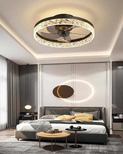 Lustre Ventilateur Fer Noir Silencieux Télécommande - Noir L 51 x 47 x 17 cm / 50 cm / Variation tricolore