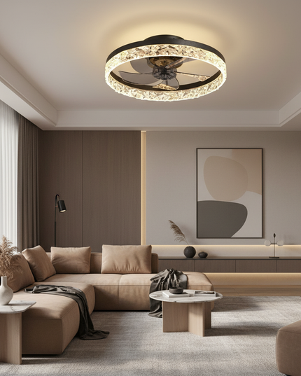 Lustre Ventilateur Fer Noir Silencieux Télécommande - Vue 4