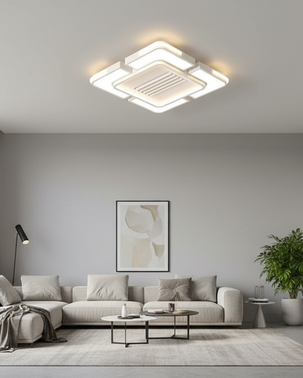 Lustre Ventilateur Fer Sans Pales Carré Dimmable - blanc taille B / 220 V