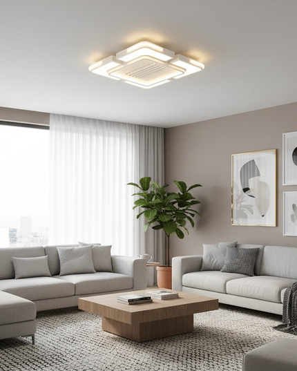 Lustre Ventilateur Fer Sans Pales Carré Dimmable - blanc taille B / 85-265 V