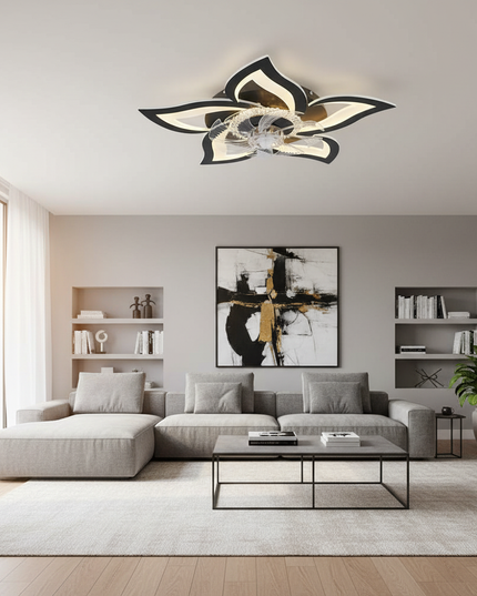 Lustre Ventilateur Forme Fleur 6 Vitesses Dimmable - noir / 85-265 V