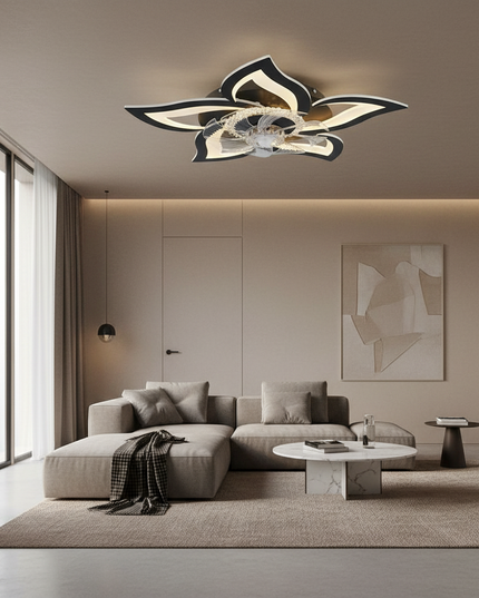 Lustre Ventilateur Forme Fleur 6 Vitesses Dimmable - Vue 4