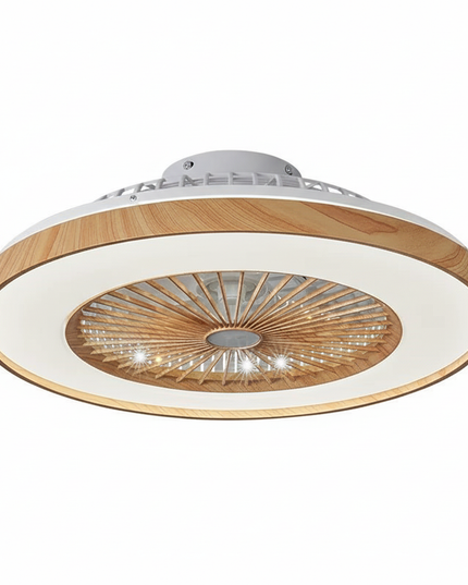 Lustre Ventilateur Grain Bois Design LED - Blanc - 12 Lampes / 110 V