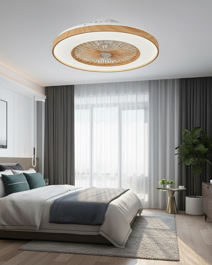 Lustre Ventilateur Grain Bois Design LED - Blanc - 40 cm / 110 V