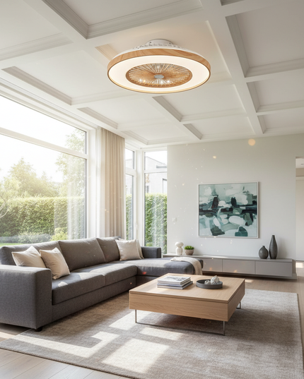 Lustre Ventilateur Grain Bois Design LED - Blanc - 50 cm / 120 V