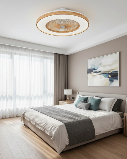 Lustre Ventilateur Grain Bois Design LED - Bois brut intégral / 220 V